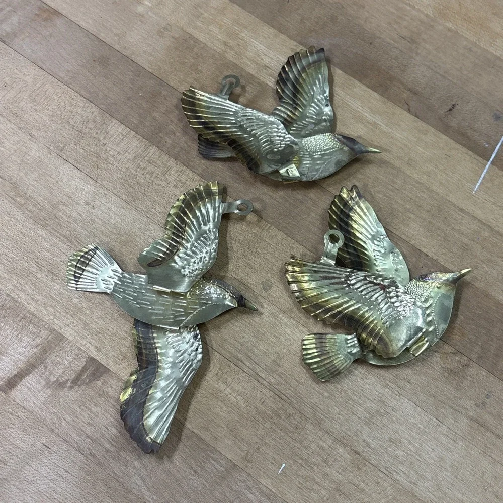 Vintage Brass Flying Bird Wall Decor Set of 3 Mid Century Hollywood Regency
